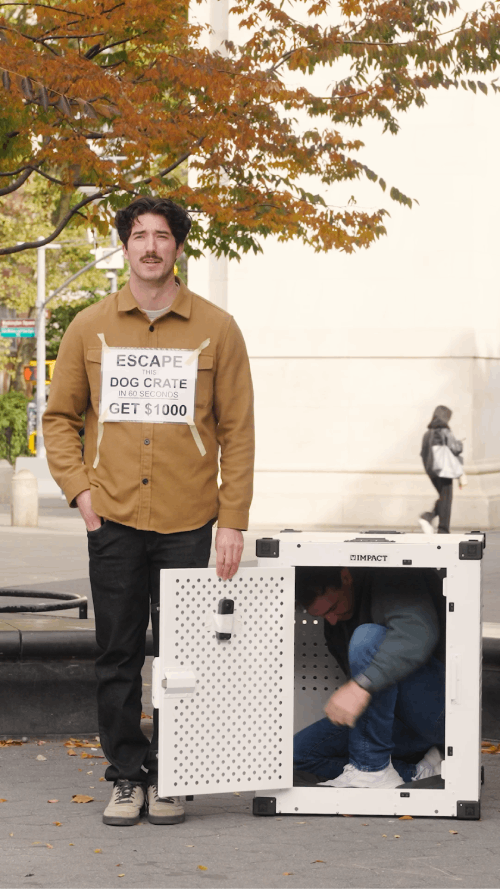 Participant standing outside the crate challenge setup.